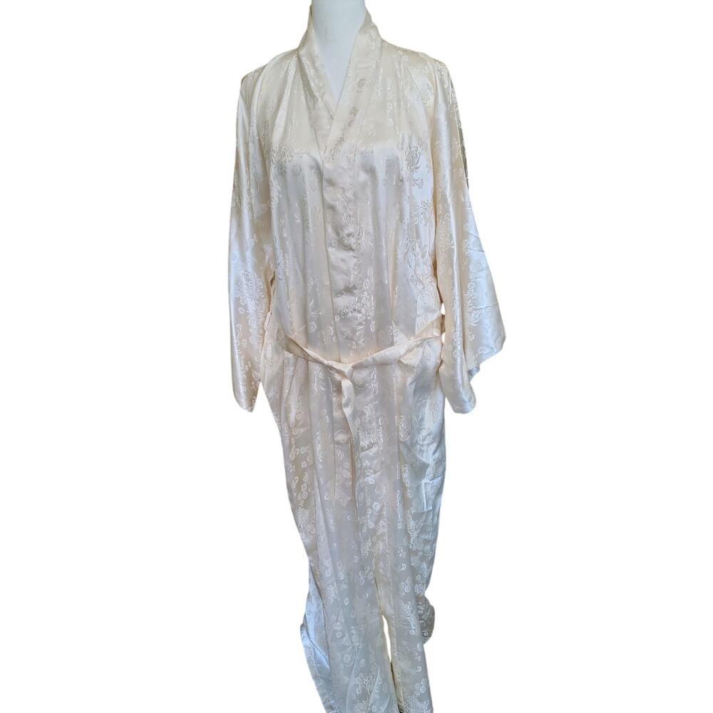 Silver Lake 100% Silk Jacquard Robe XL NOS Ivory - Picture 8 of 16